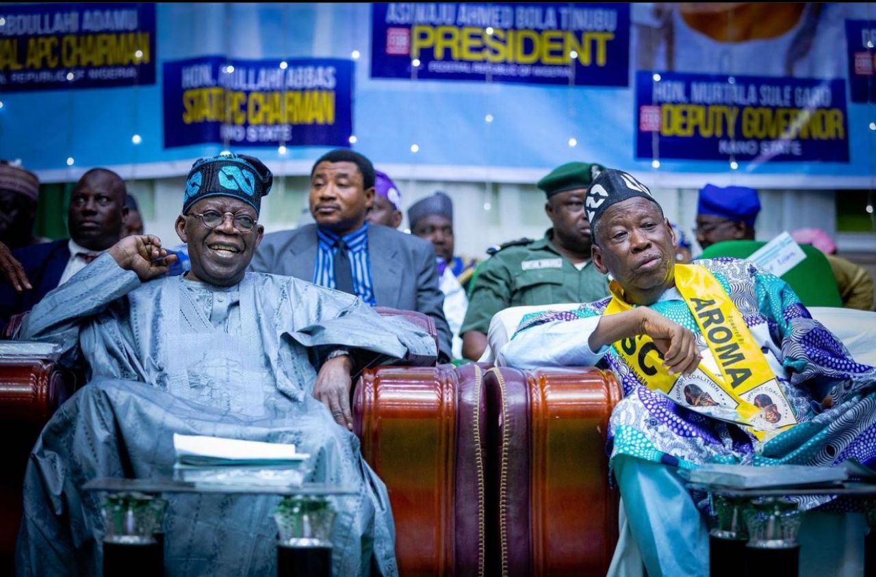 Asiwaju Bola Tinubu and Kano State Governor, Ganduje during the engagement with APC delegates in Kano