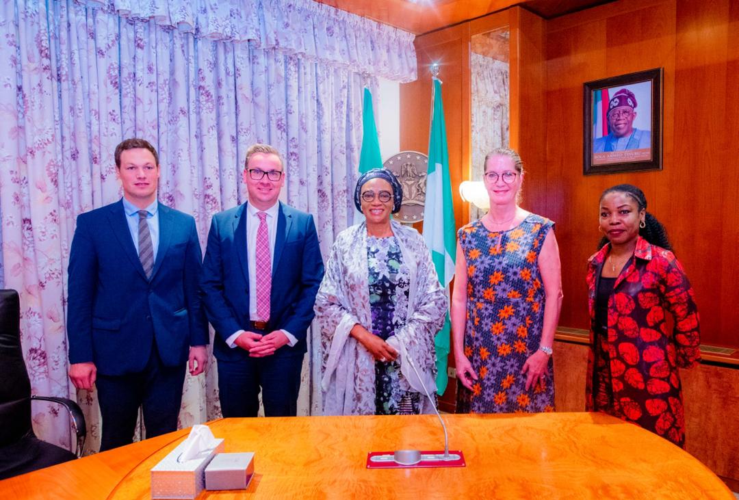 L-R Mathias Dold, head of Communication, Germany Embassy in Nigeria, Christoph Schutt, Political Officer, Germany Embassy in Nigeria, the First Lady of the Federal Republic of Nigeria HE Senator Oluremi Tinubu CON, HE Ambassador Annette Guenther, German Ambassador to Nigeria and Uduak-Abasi Akpabio.