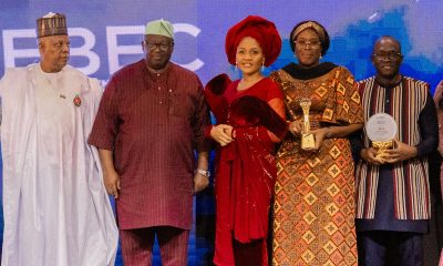 L-R: The Vice President, Kashim Shettima; the Governor of Plateau State, Caleb Mutfwang; the Director-General of Nigeria's Presidential Enabling Business Environment Council (PEBEC), Princess Zahrah Mustapha; Lagos State Commissioner for Commerce, Cooperatives, Trade and Investment (MCCTI), Mrs. Folashade Bada Ambrose and the Director-General, Nigeria Employers' Consultative Association (NECA), Adewale-Smatt Oyerinde during the PEBEC annual Award and Gala night held at the Banquet Hall, Aso Villa, Abuja.